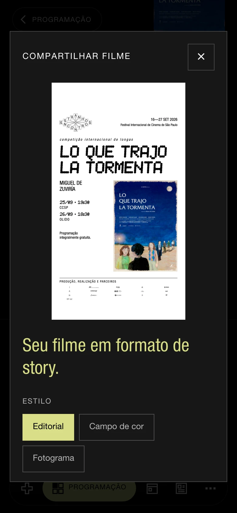 Story poster generator open on mobile with a preview and style options.