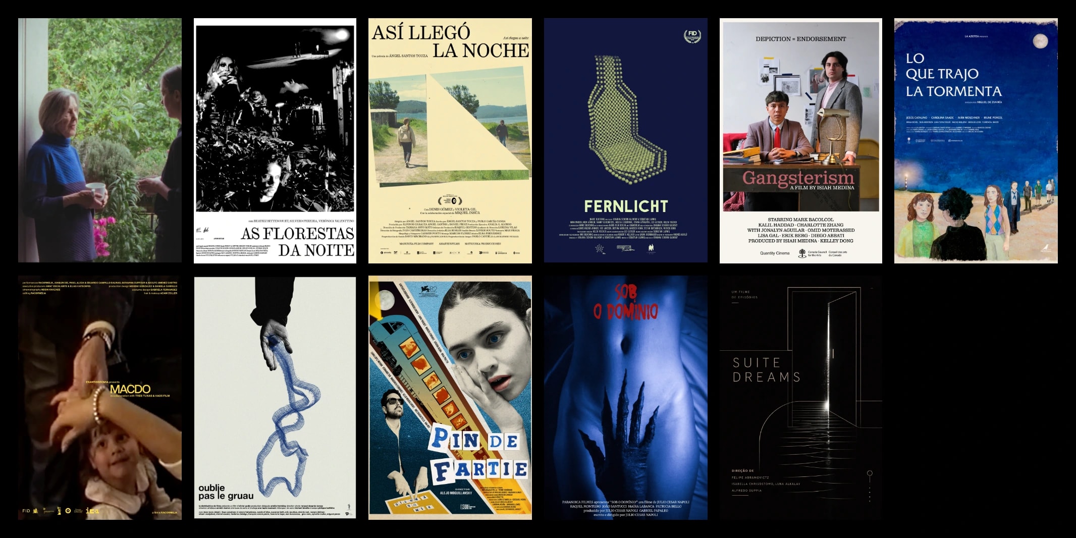 Detail of the desktop programme: eleven posters from the International Feature Competition arranged in two rows on black.