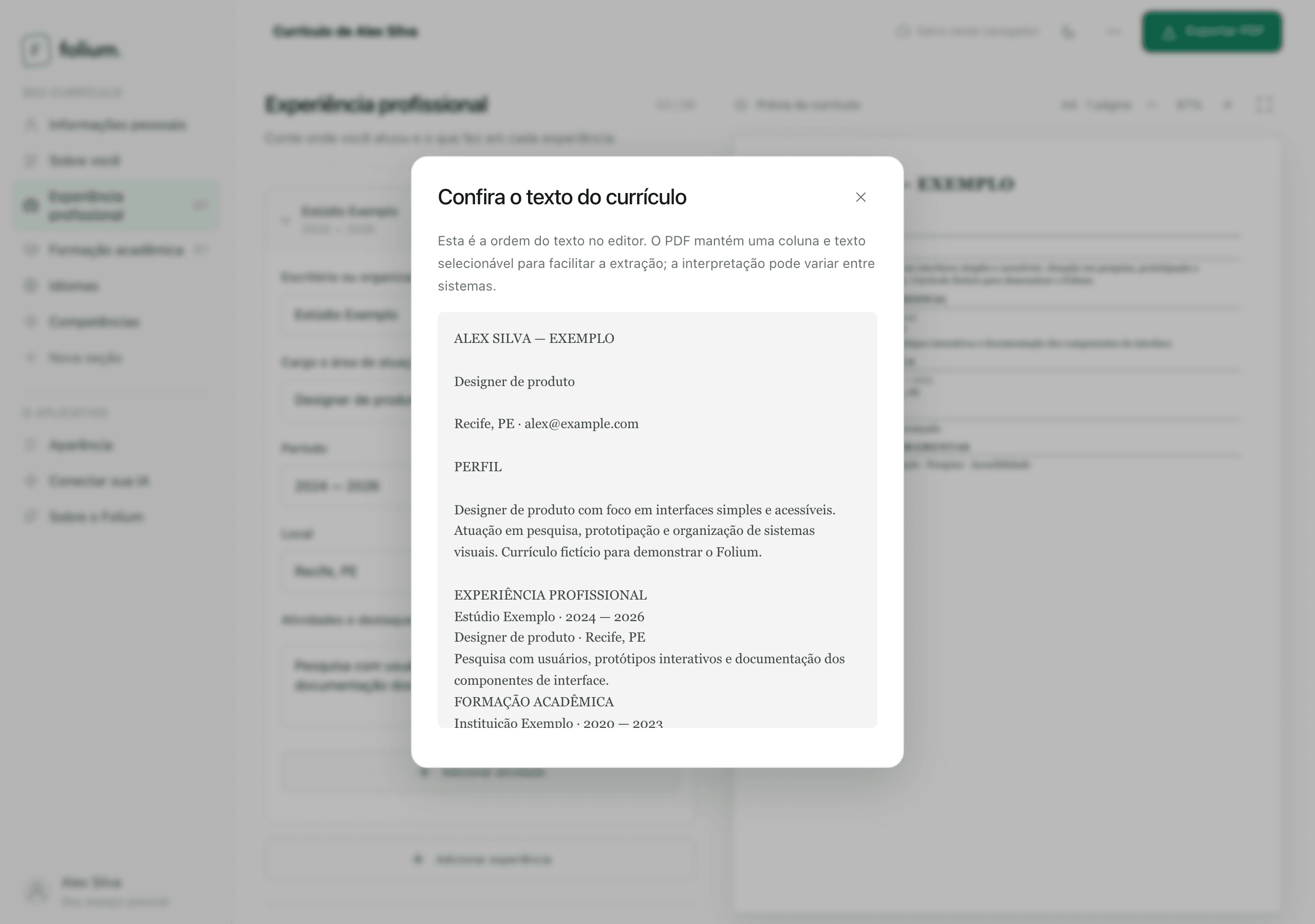 Checking the résumé's selectable text in Folium.