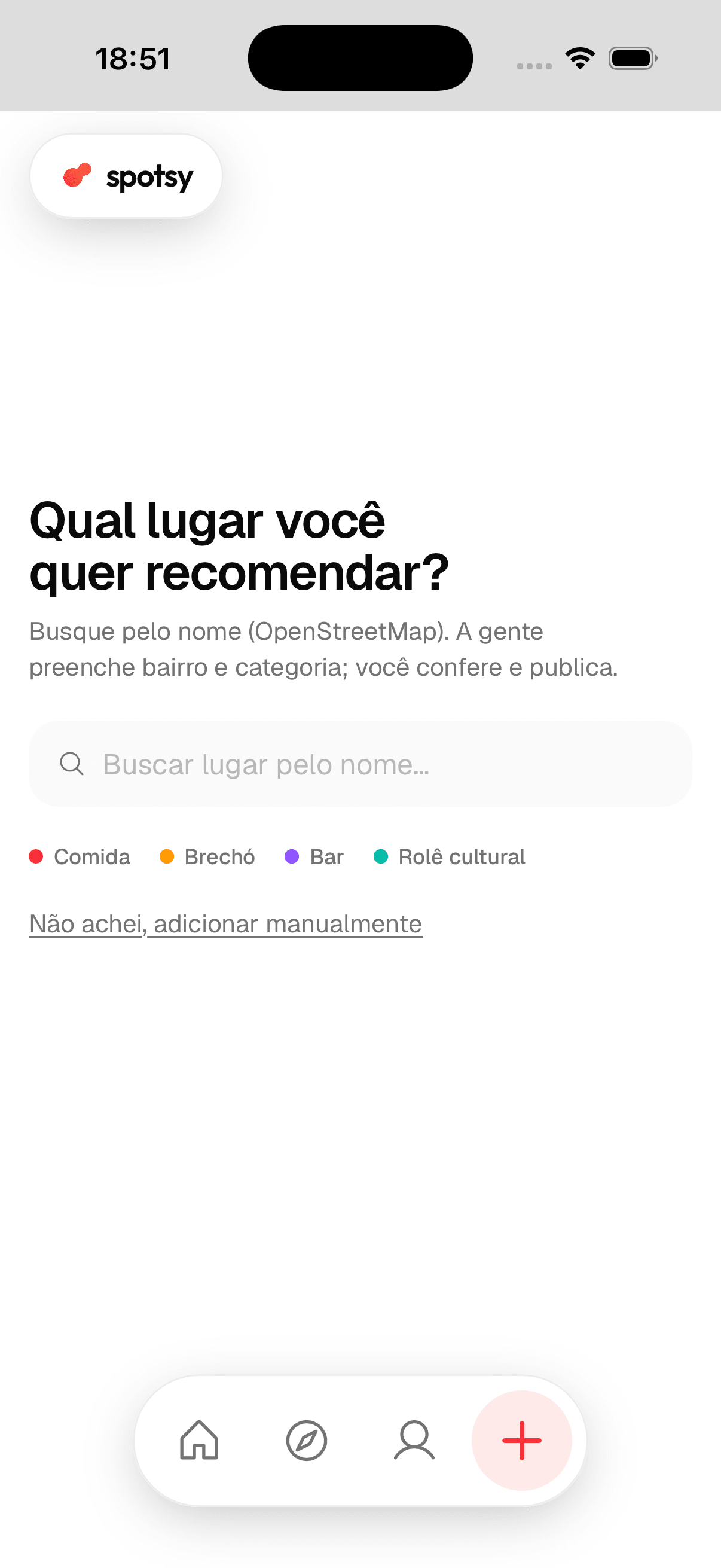 Recommendation screen with the question "Which place do you want to recommend?" and a search field by name.